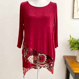 Chico’s Travelers Maroon Floral Tunic Top …